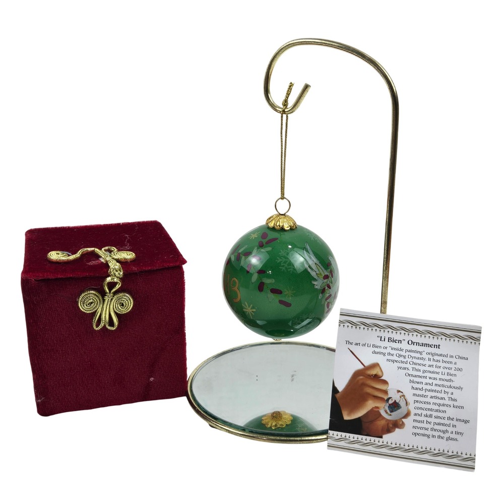Pier 1 Li Bien Ornament 2013 Dove Hand Painted Glass Green Small Holiday Decor
